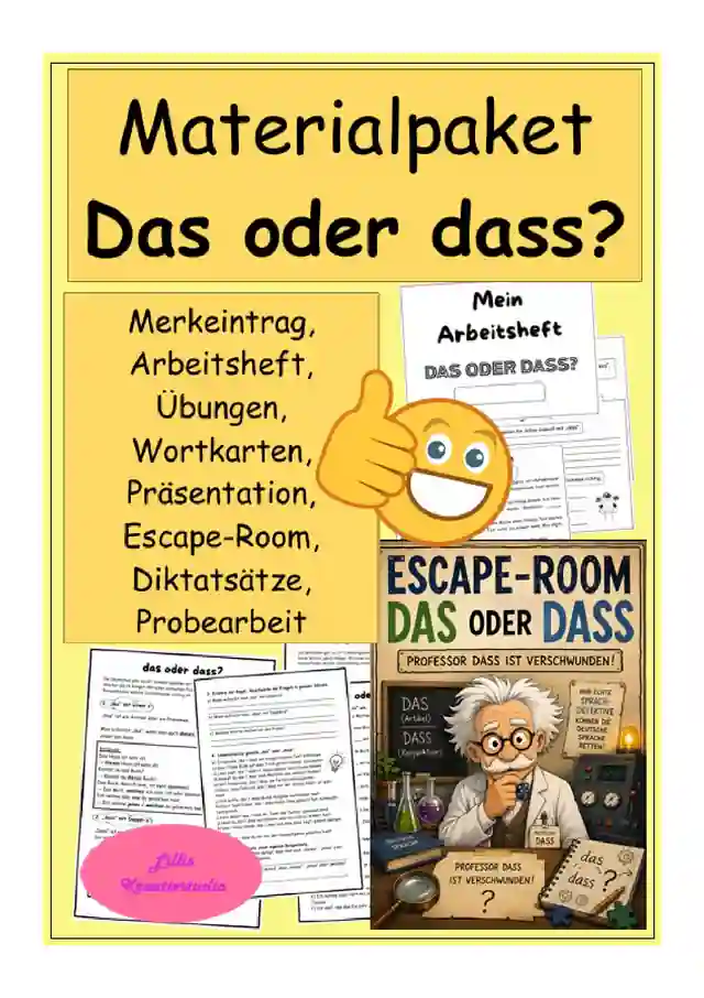 Materialpaket - das oder dass? (Merkeintrag, Übungen, Escape-Room, Probearbeit)