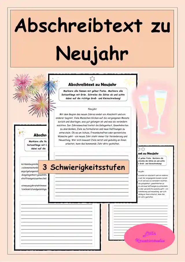 Abschreibtext Neujahr - Groß- und Kleinschreibung - Nomen