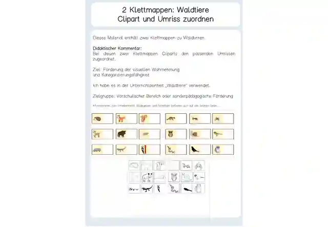 2 Klettmappen Wahrnehmung Zuordnung: Waldtiere und Umriss