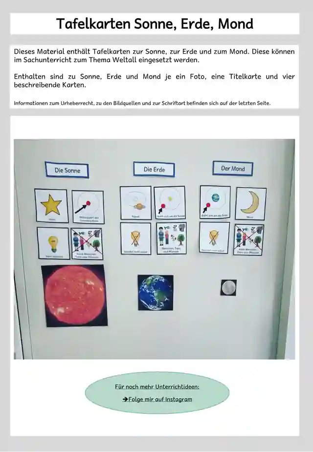 Tafelkarten Sonne, zur Erde und zum Mond