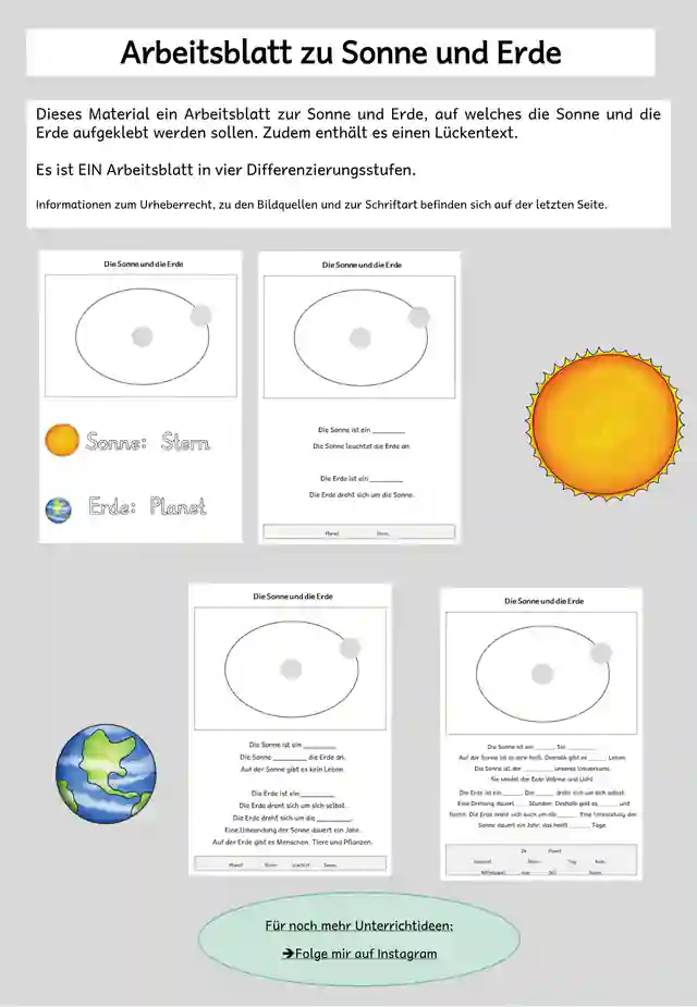  Arbeitsblatt zur Sonne und Erde (vierfach differenziert)