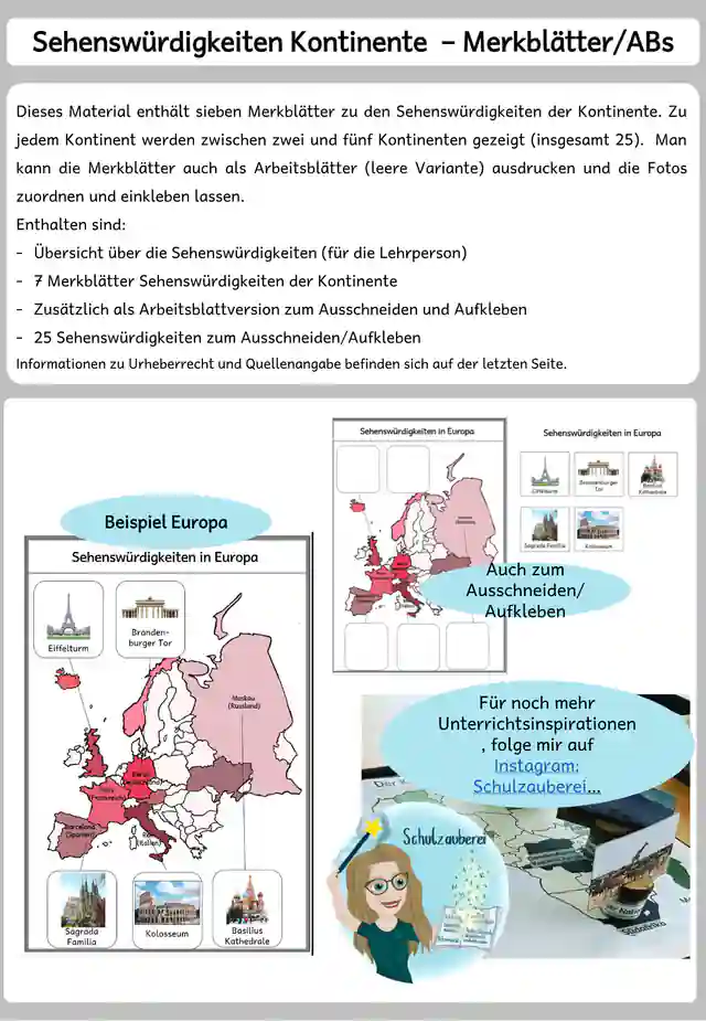 Merkblätter zu den Sehenswürdigkeiten der Kontinente