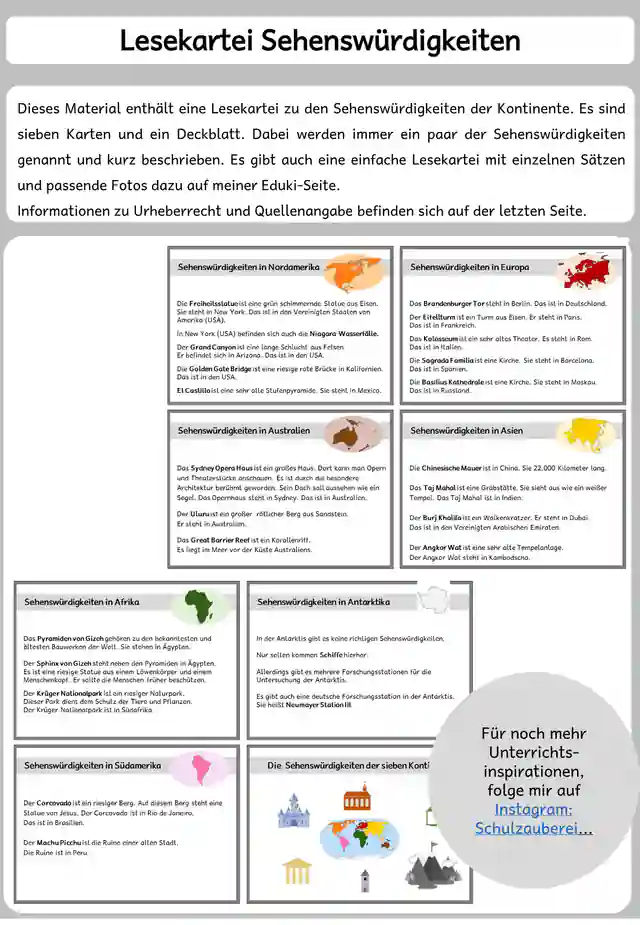 Lesekartei zu den Sehenswürdigkeiten