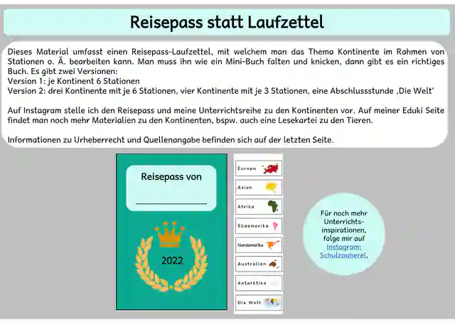Reisepass Laufzettel Kontinente