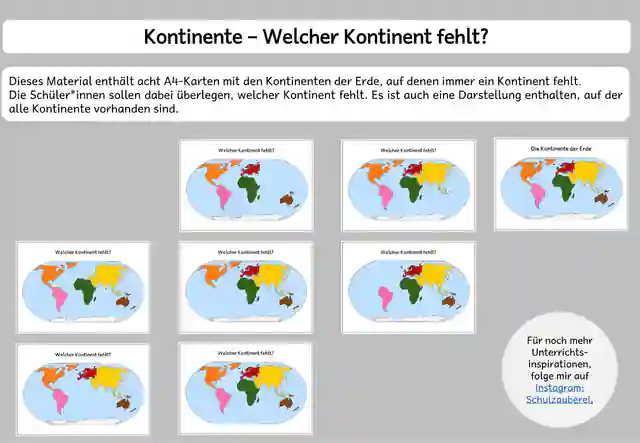 A4 Karten: Welcher Kontinent fehlt? Übung