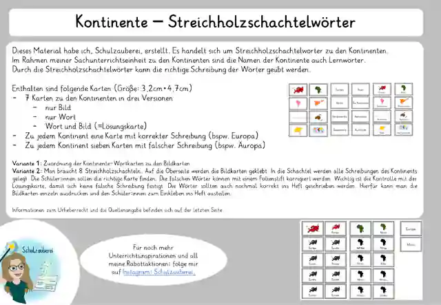 Kontinente Streichholzschachtelwörter 