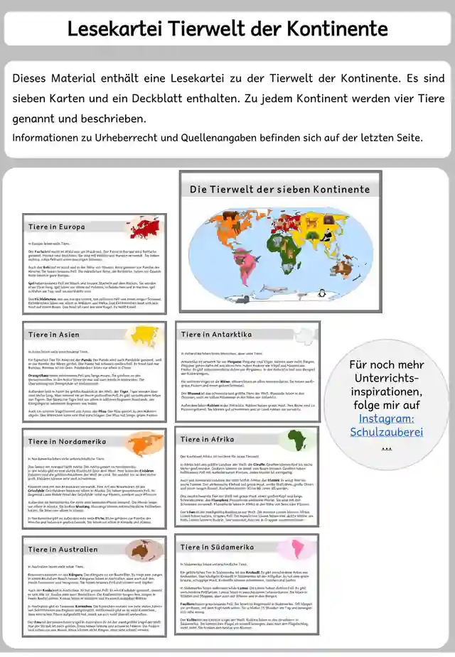 Lesekartei Tierwelt der Kontinente