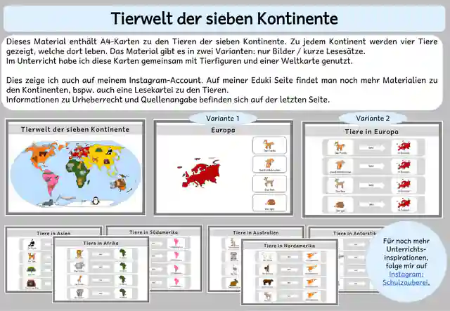 A4 Karten Tierwelt der Kontinente - Lesesätze