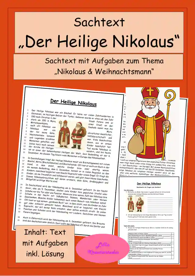 Sachtext "Der Heilige Nikolaus" - Nikolaus und Weihnachtsmann - Leseverstehen