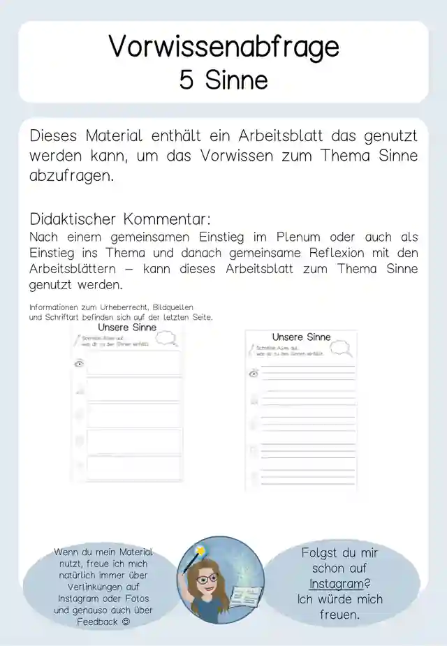 Sinne: Vorwissensabfrage Arbeitsblatt