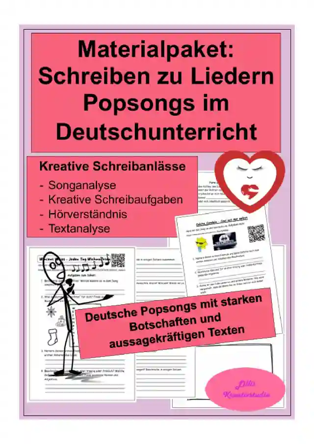 Materialpaket: Popsongs im Deutschunterricht - Schreiben zu Liedern - Songtexte, Kreatives Schreiben