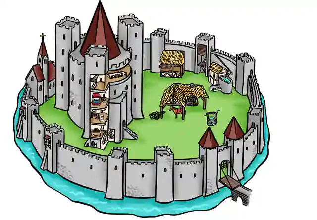 Aufbau der Burg Ritterburg Mittelalter- Tafelkarten 4/9