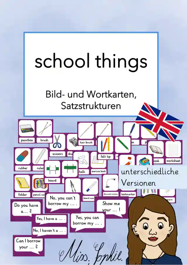 school things_Bild- und Wortkarten, Satzstrukturen