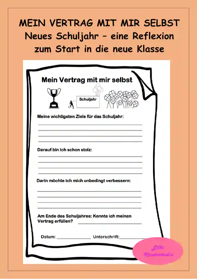 Mein Vertrag mit mir selbst - Schulstart - Ziele für das neue Schuljahr