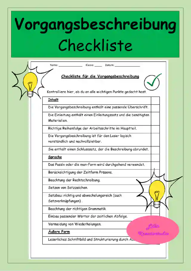Vorgangsbeschreibung Checkliste