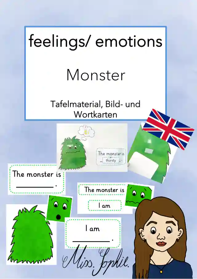 feelings-emotions_Monster_Bild- und Wortkarten, Tafelmaterial