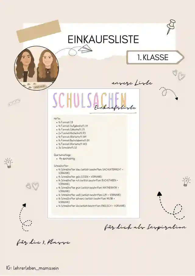 Einkaufsliste für die 1. Klasse