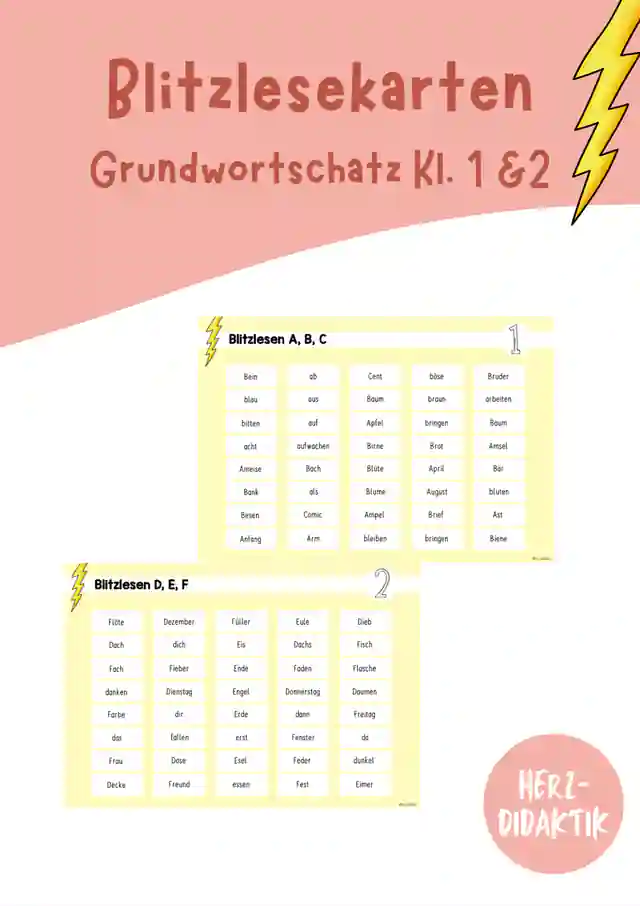 Blitzlesekarten - Grundwortschatz BaWü (Klasse 1 & 2)