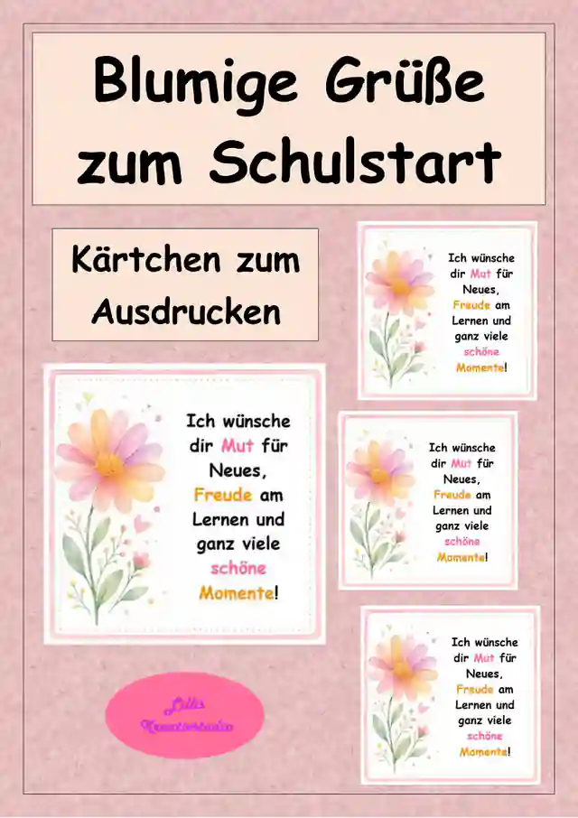 Blumige Grüße zum Schulstart - Grußkärtchen - Willkommensgruß
