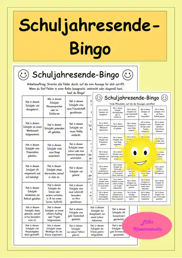 Schuljahresende-Bingo - Reflexion zum Schuljahresabschluss