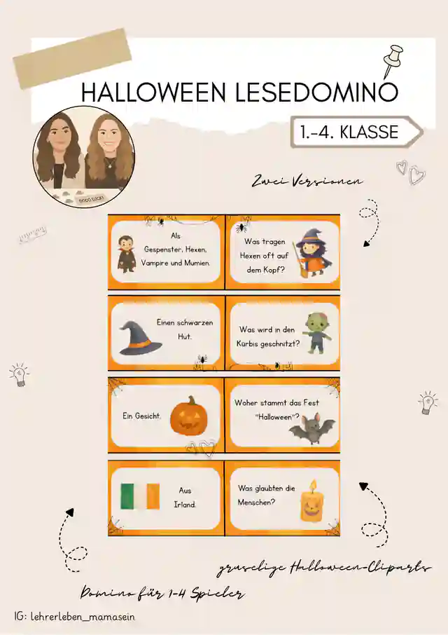 Halloween Spiel / Lesedomino / Zwei Versionen