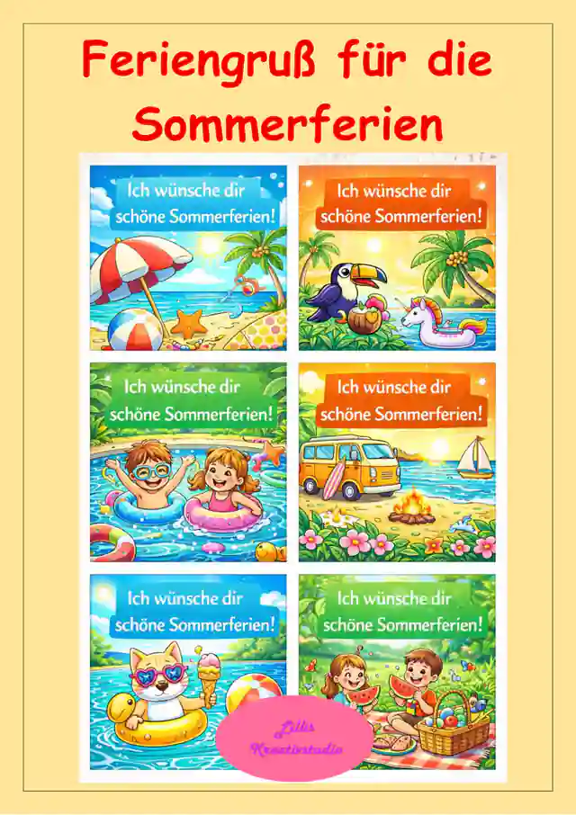 Feriengruß für die Sommerferien - Grußkärtchen - Ferienwünsche