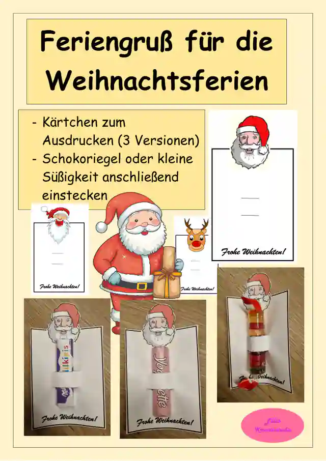 Feriengruß zu Weihnachten - Geschenk Schokoriegel