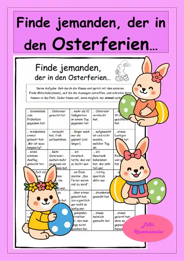 Finde jemanden... Osterferien - Sprechanlass nach den Ferien - Sprechspiel
