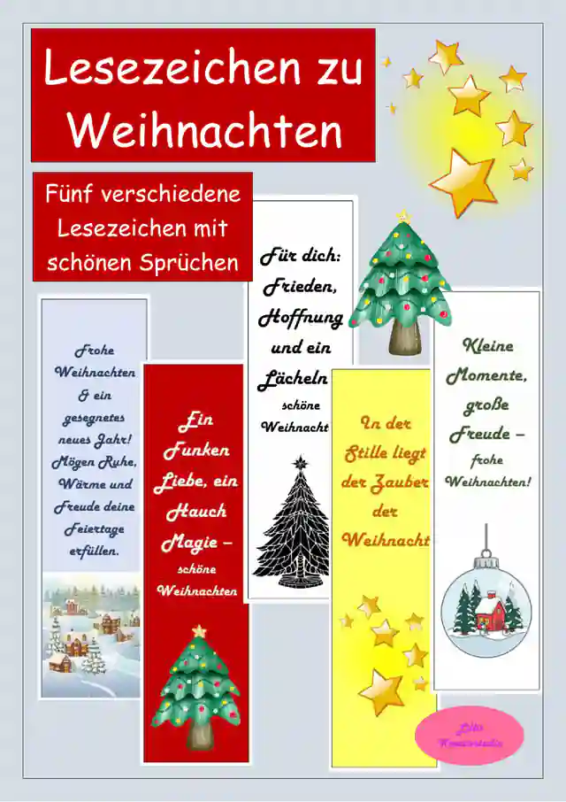 Lesezeichen zu Weihnachten mit besinnlichen Sprüchen - Weihnachtsgeschenk - Feriengruß
