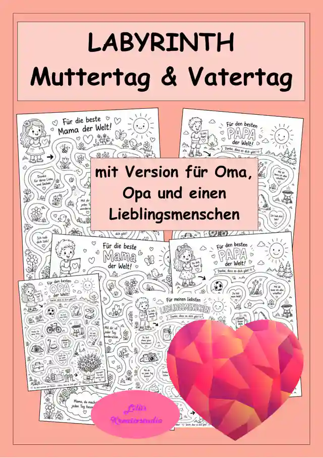 Muttertag & Vatertag  - Labyrinth - Ausmalbild - Last-Minute-Geschenk
