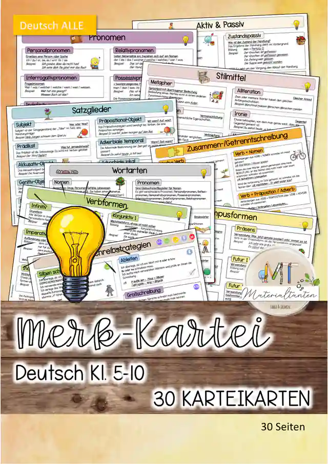 Deutsch Merkkarten Sekundarstufe I – Grammatik, Rechtschreibung, Schreiben & Textarbeit