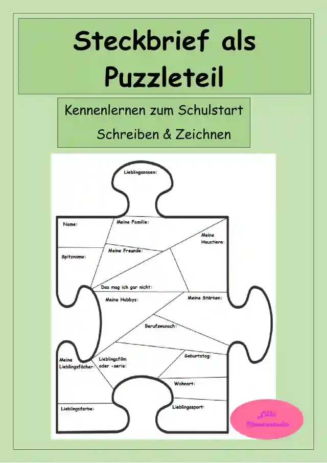 Steckbrief Puzzleteil - Schulstart - Kennenlernen
