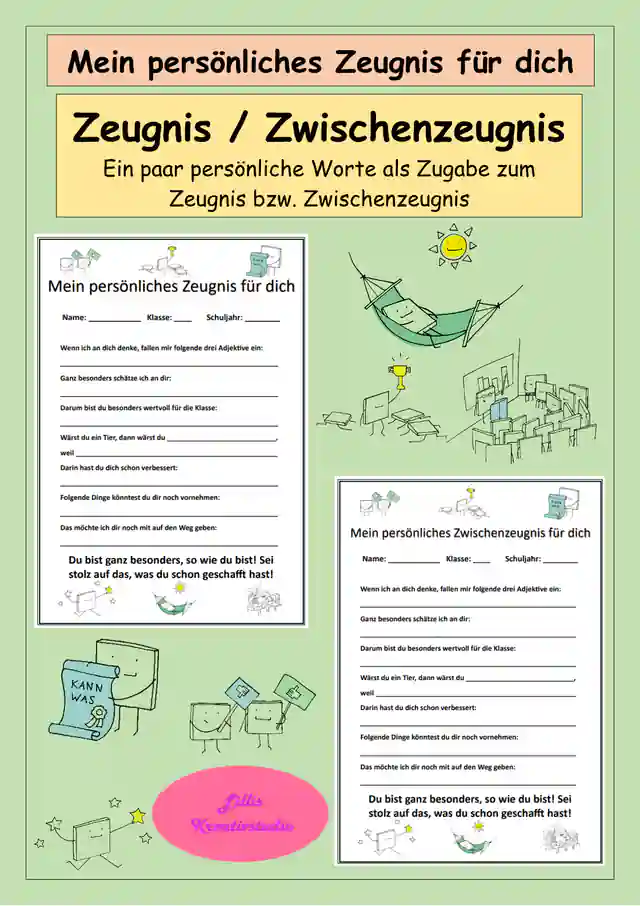 Mein persönliches Zeugnis für dich - Zeugnis - Zwischenzeugnis für Schüler