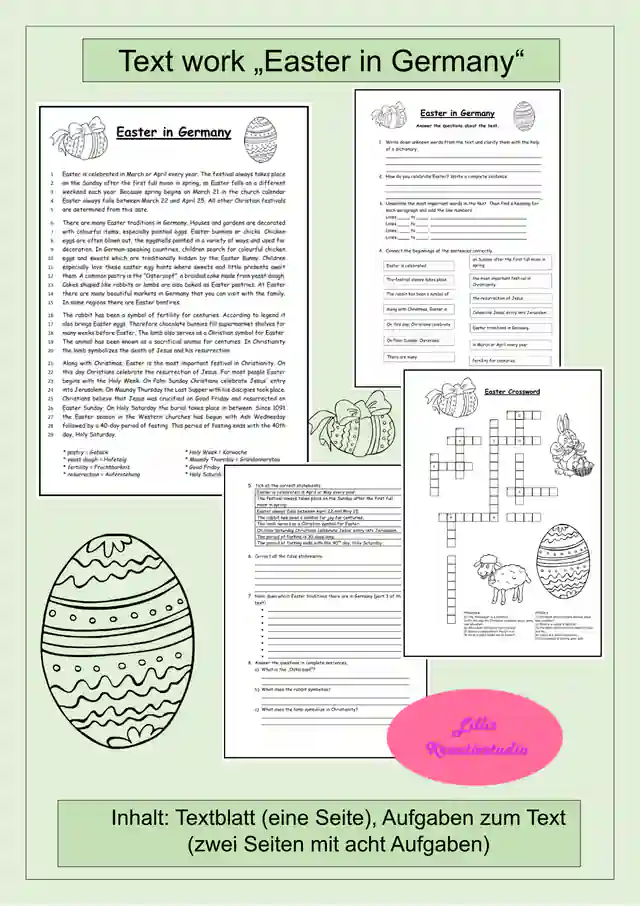 Lesetext Ostern Englisch: Easter in Germany - Reading Comprehension, Crossword