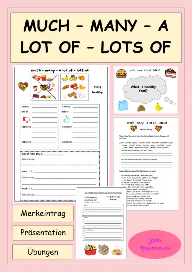 Mengenangaben (Quantifiers): Much - many - a lot of - lots of (Merkeintrag, Übungen, Präsentation)