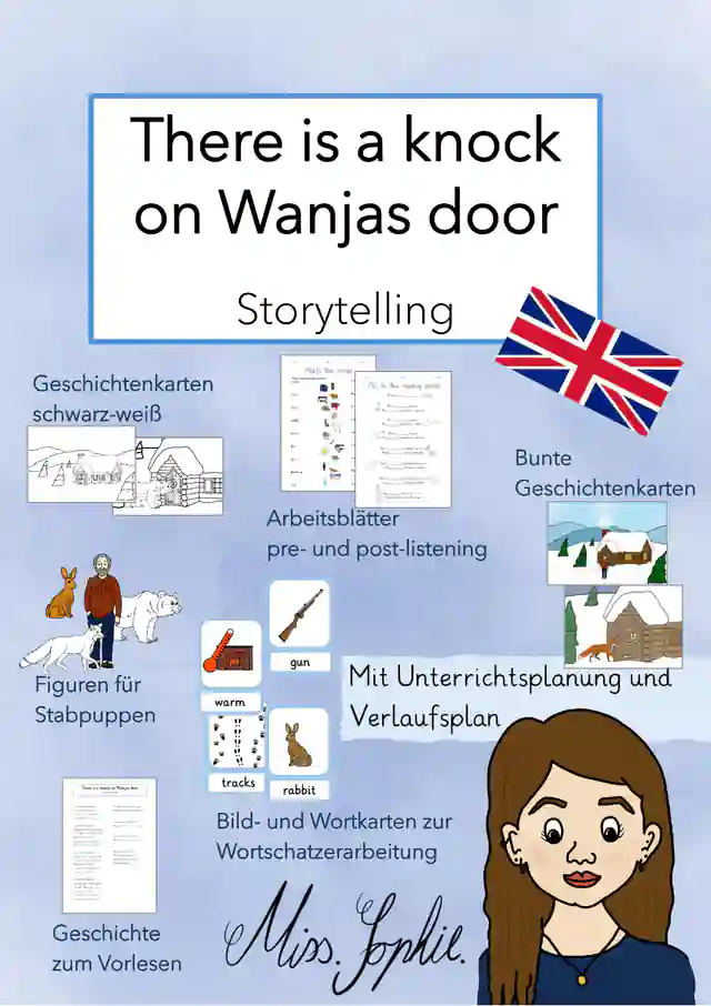 There is a knock on Wanjas door_Arbeitsblätter, Bildkarten, Stabfiguren