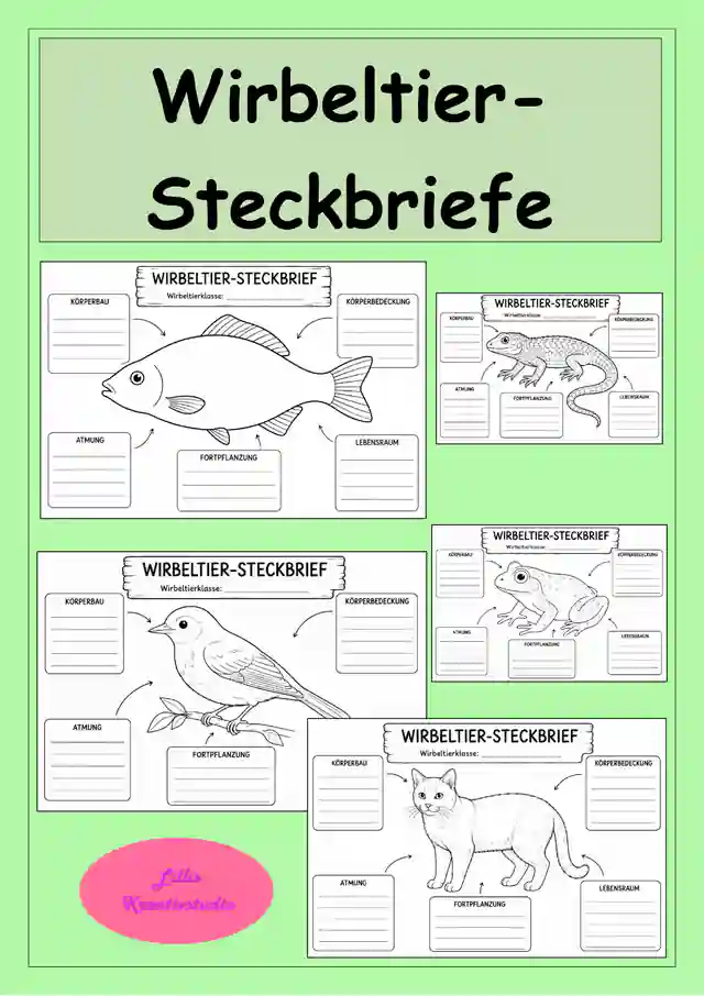 Wirbeltier-Steckbriefe - Gruppenarbeit zu den fünf Wirbeltierklassen - Steckbriefvorlagen
