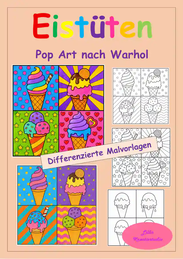 Pop-Art-Eistüten nach Andy Warhol – Differenzierte Malvorlagen