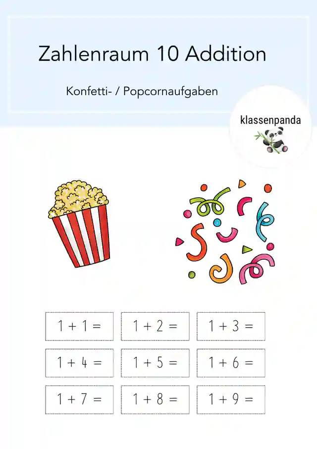 Zahlenraum 10 Addition Konfetti-/ Popcornaufgaben