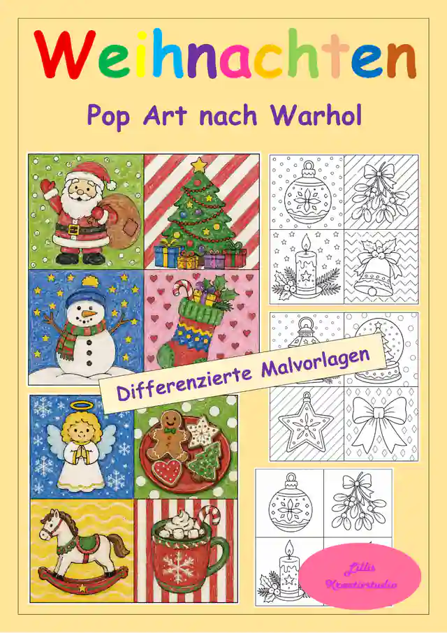 Weihnachtliche Ausmalbilder im Pop-Art-Stil nach Warhol – Malvorlagen Weihnachten