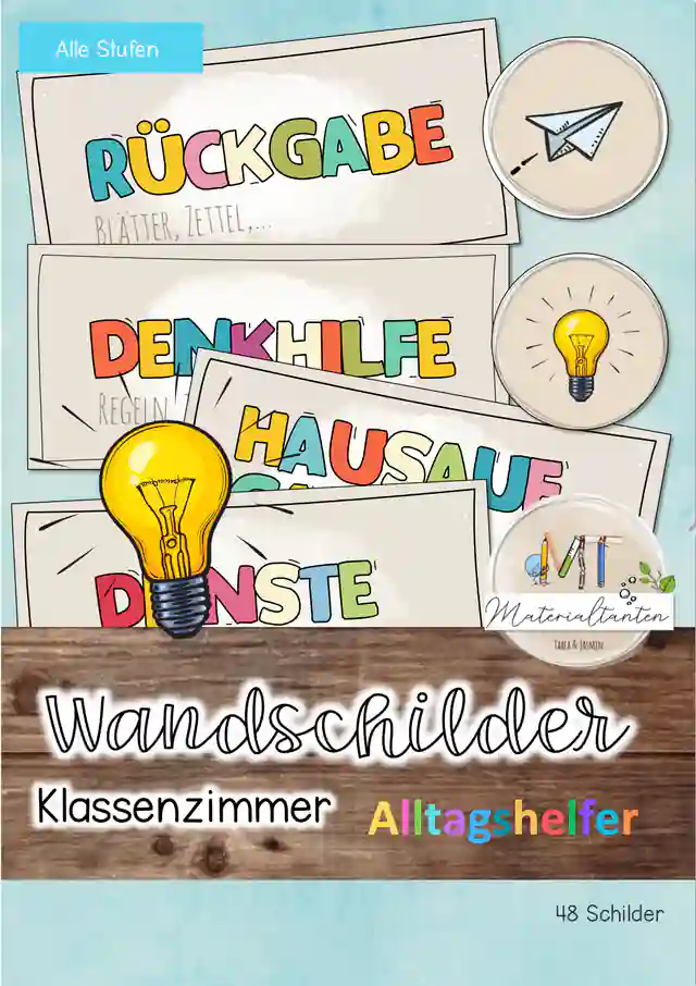 Classroom-Management: Wandschilder zur Orientierung im Raum im Comic-Stil