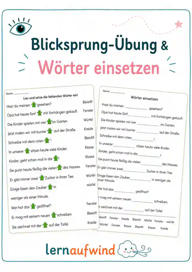 D: Blicksprungübung, sinnerfassendes Lesen, Lernwörter passend zu Lehrwerk