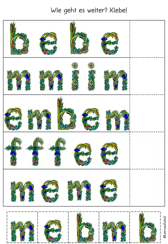D: Buchstabenreihe fortsetzen. Frühling