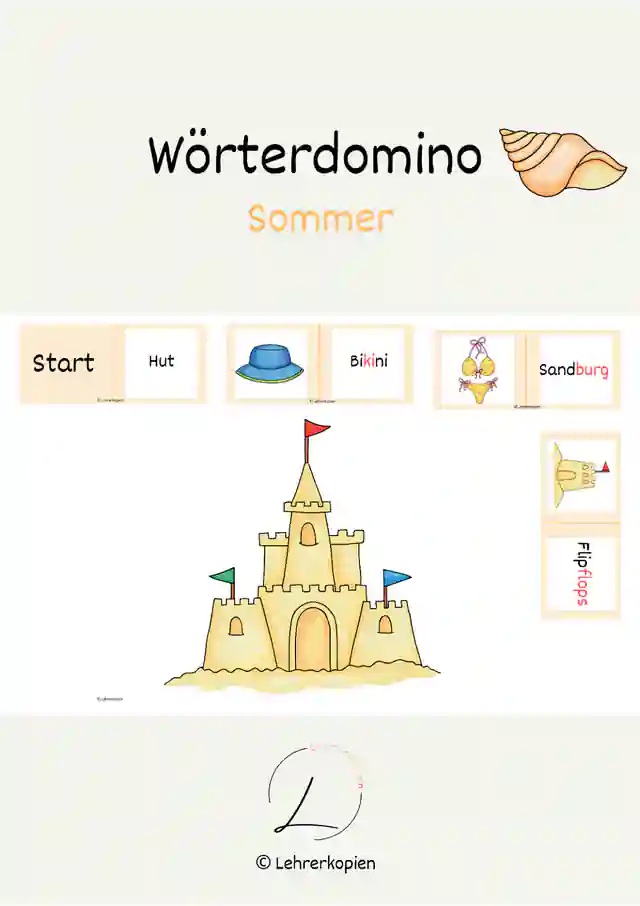 Wörterdomino: Sommer, 3 Versionen (Silbenschrift)
