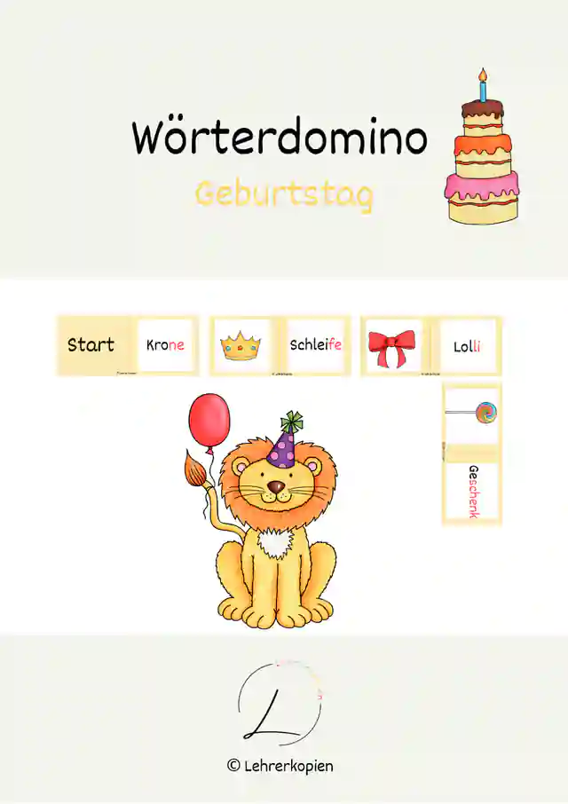 Wörterdomino: Geburtstag und Zahlen (mit Silbenschrift)
