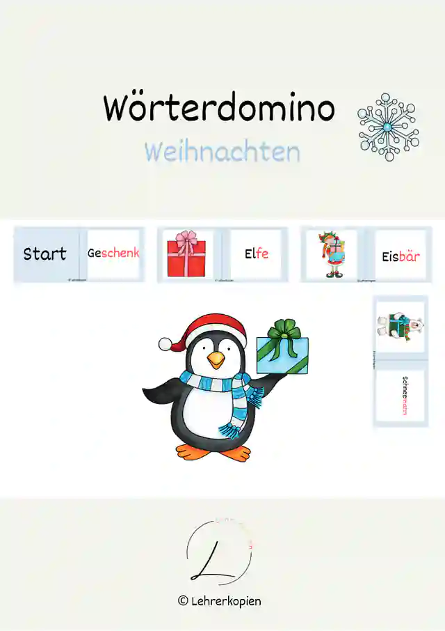 Wörterdomino: Weihnachten, 2 Versionen (Silbenschrift)