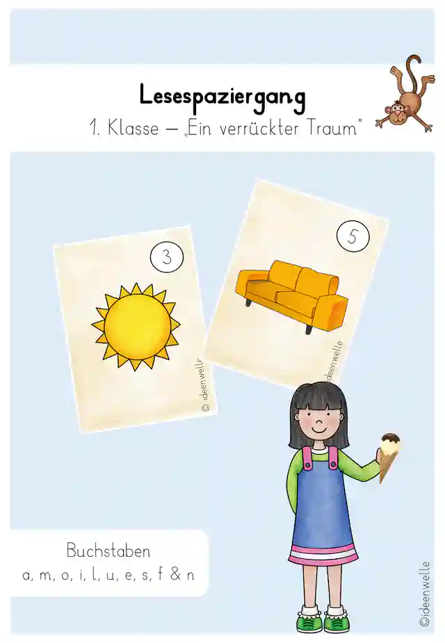 Lesespaziergang - 1. Klasse (Buchstaben  a, m, o, i, l, u, e, s, f & n)
