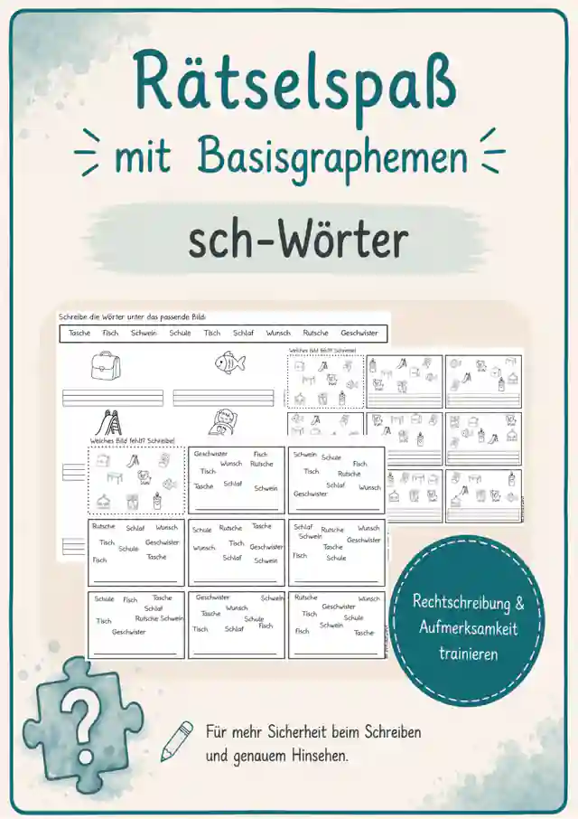 Rätselspaß sch-Wörter mit Basisgraphemen 