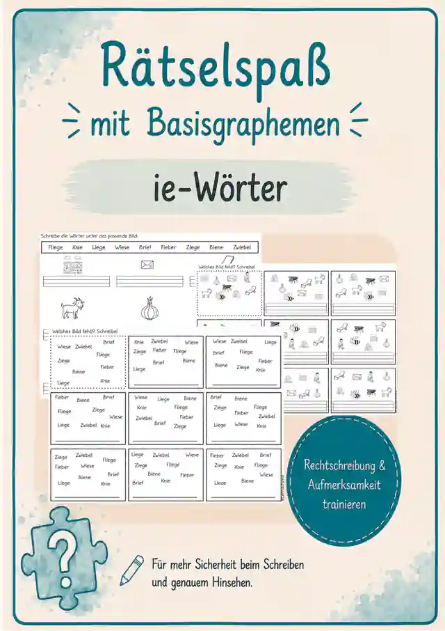 ie-Wörter Rätselspaß | Rechtschreibung und Aufmerksamkeit