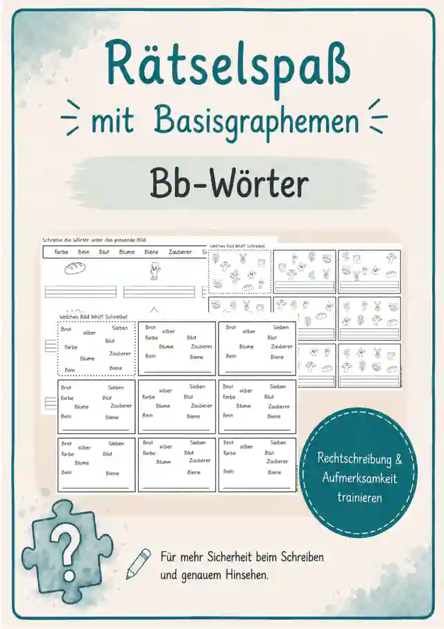 Bb - Wörter Rätselspaß | Rechtschreibung und Aufmerksamkeit